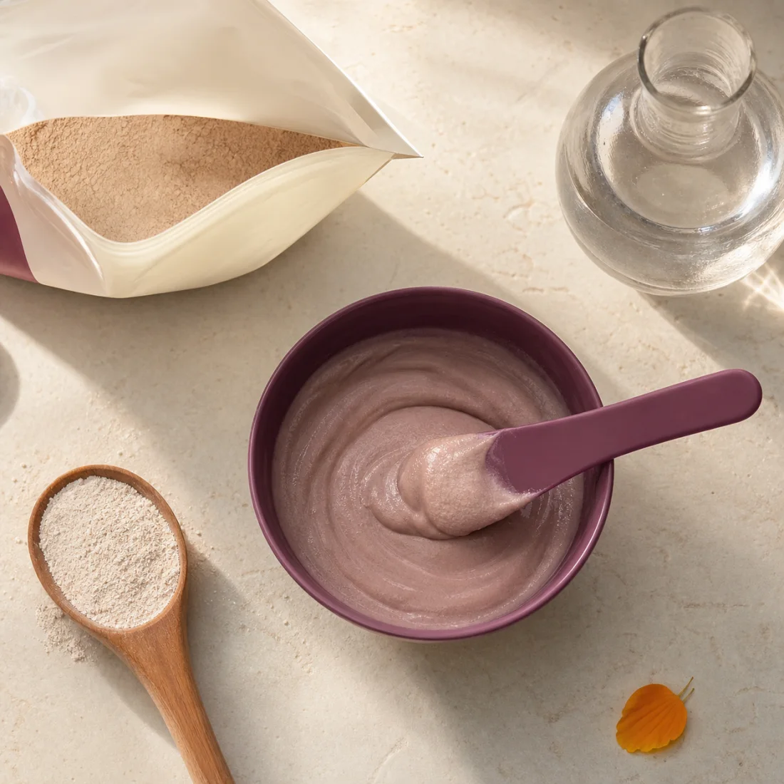 Body wax powder, water and paste in a mixing bowl